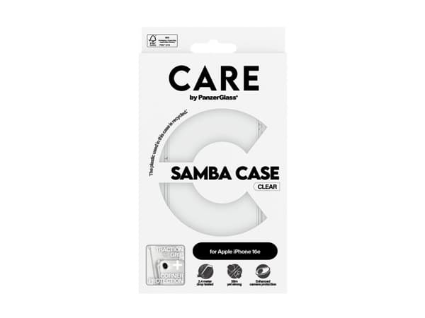PanzerGlass CARE by ® Fashionable Case Samba Transparent iPhone 16e, Apple, Apple - iPhone 16e, Dry application, Scratch resistant, Shock resistant,