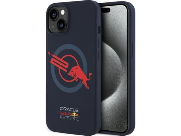 Etui Red Bull HC Silikoni ORBR20 Logo Punainen vuori iPhone 15 MagSafe granatowy