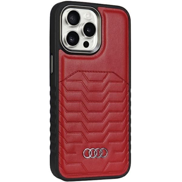Audi iPhone 15 Pro Mobilskal Magsafe Synthetic Läder - Röd