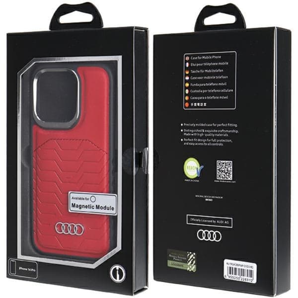 Audi iPhone 15 Pro Mobilskal Magsafe Synthetic Läder - Röd