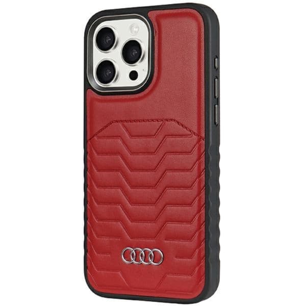 Audi iPhone 15 Pro Mobilskal Magsafe Synthetic Läder - Röd