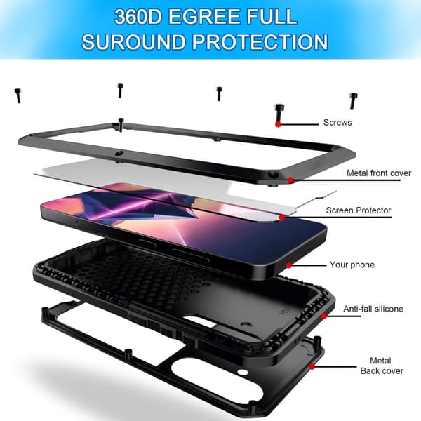 Samsung Galaxy S25+ (Plus) Heavy Duty Silikone + Metal Case Shell + Hærdet glas