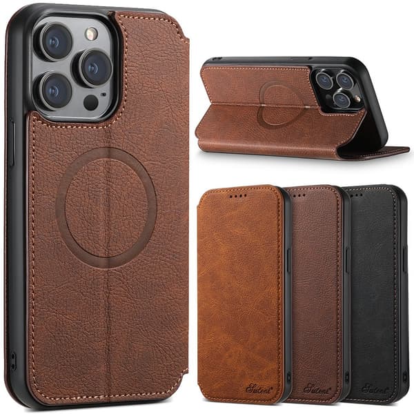 iPhone 12/12 Pro - Elegant Wallet Case med MagSafe Mörkbrun