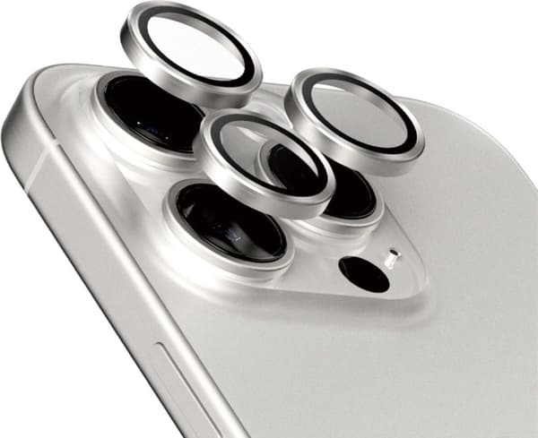 PanzerGlass Hoops kameralinsskydd, iPhone 15 Pro / 15 Pro Max, vit titan