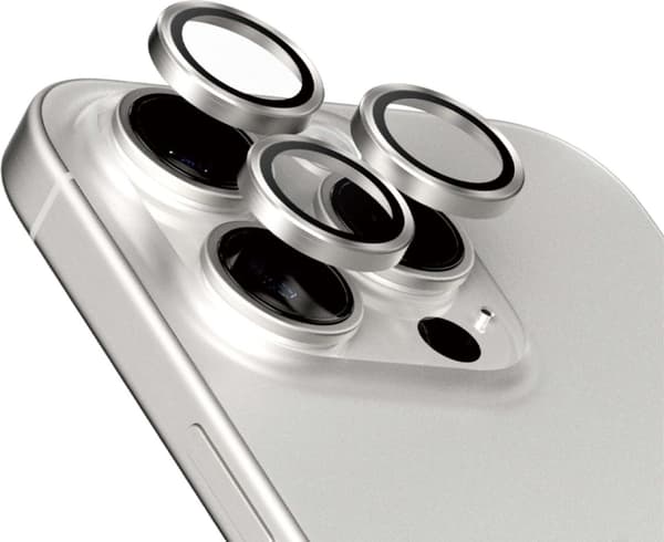 PanzerGlass Hoops kameralinsedæksel, iPhone 15 Pro / 15 Pro Max, hvid titanium