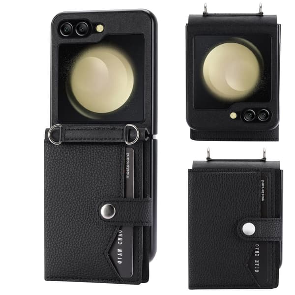 Samsung Galaxy Z Flip 6 Plånboksfodral med Kortfack & Justerbar Axelrem