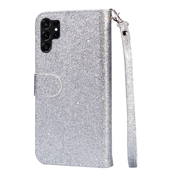 För Samsung Galaxy S25 Ultra Ställbart Glitterfodral med Dragkedjeficka - Silver