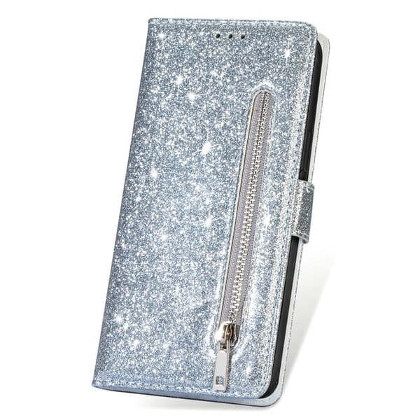 För Samsung Galaxy S25 Ultra Ställbart Glitterfodral med Dragkedjeficka - Silver