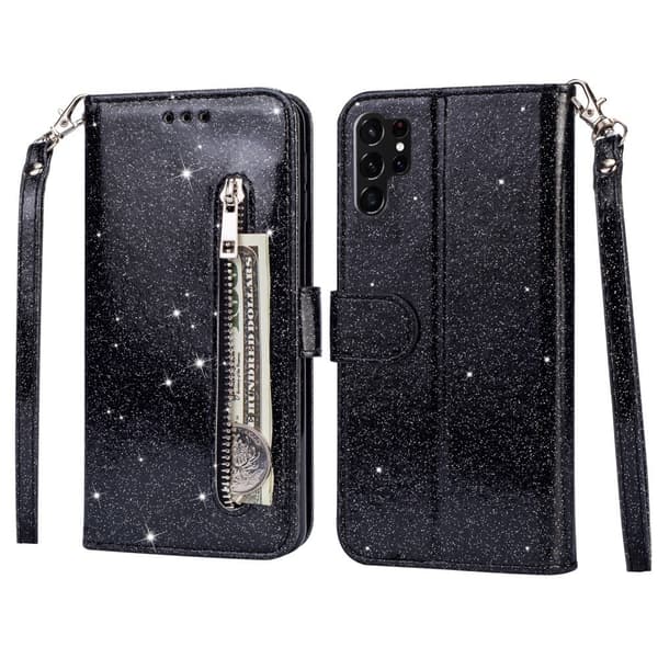 Til Samsung Galaxy S25 Ultra Stående Glittercover med Lynlåslomme