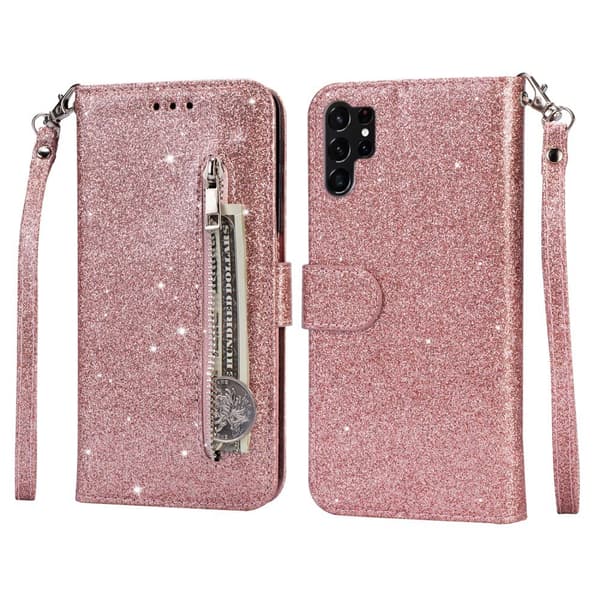 Til Samsung Galaxy S25 Ultra Stående Glittercover med Lynlåslomme