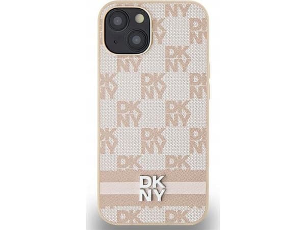 DKNY Leather Plaid Monokrom Print Band Deksel for iPhone 15/14/13" - Rosa