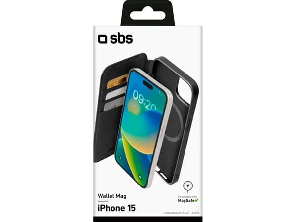 SBS Wallet Case Apple iPhone 15, Black standard