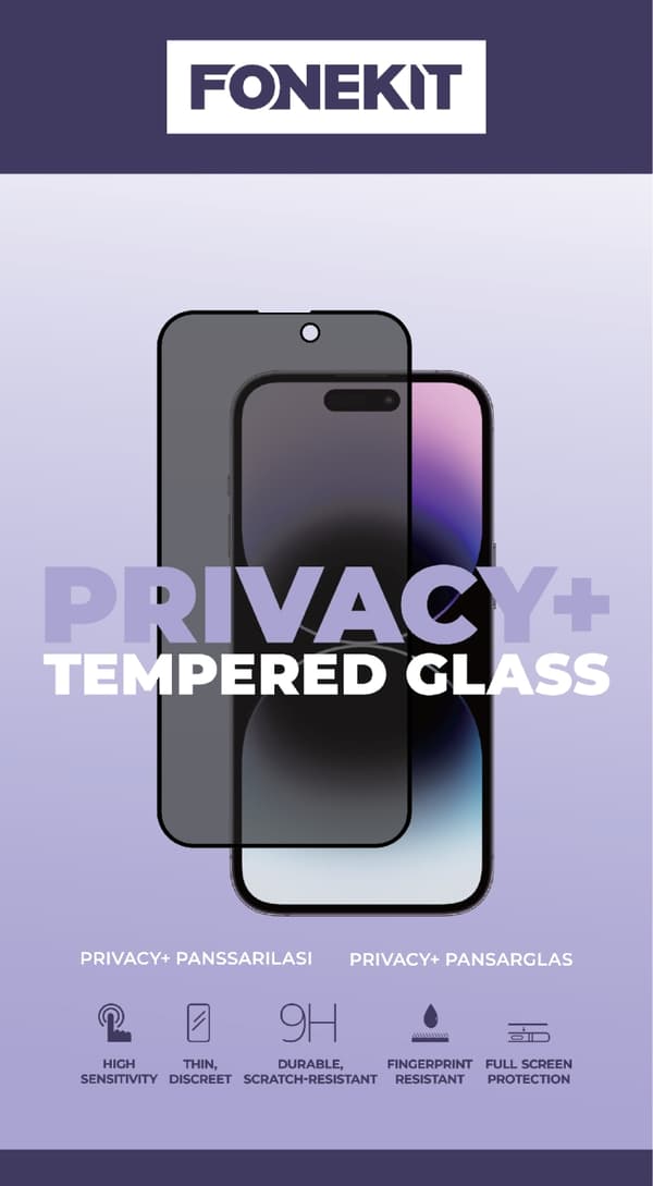 FoneKit Privacy+ Full Cover, iPhone 14 Pro Max, sort