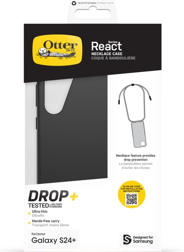 Otterbox React Necklace beskyttelsesetui med stropp, svart, Samsung Galaxy S24+
