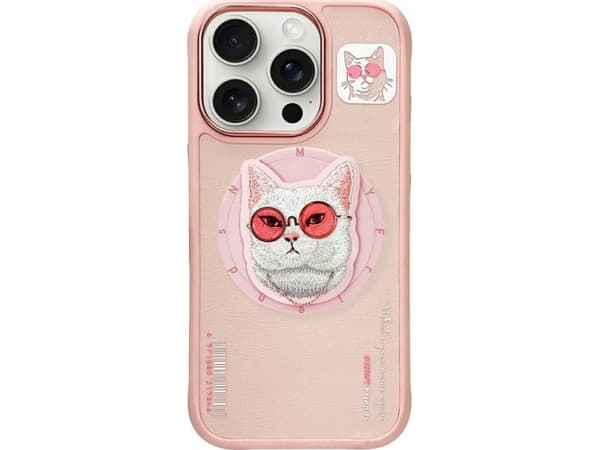 Etui Nimmy Glasses Cool Cat do iPhone 16 Pro różowy