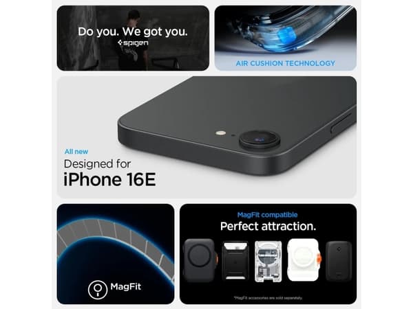 Spigen Crystal Hybrid (MagFit) iPhone 16e Clear White, Cover, Apple, iPhone 16e, 15.5 cm (6.1"), Transparent, White