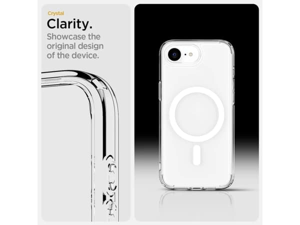 Spigen Crystal Hybrid (MagFit) iPhone 16e Clear White, Cover, Apple, iPhone 16e, 15.5 cm (6.1"), Transparent, White