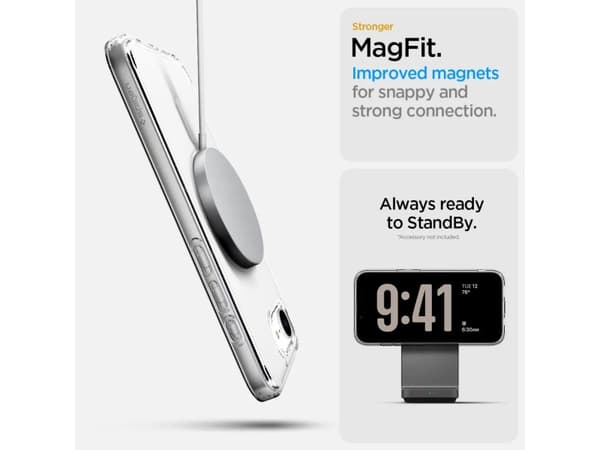 Spigen Crystal Hybrid (MagFit) iPhone 16e Clear White, Cover, Apple, iPhone 16e, 15.5 cm (6.1"), Transparent, White