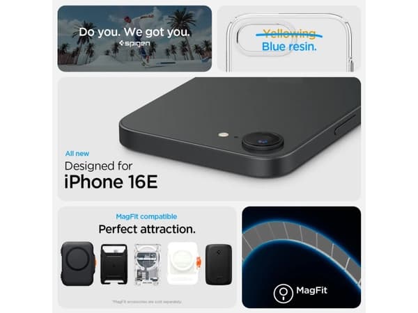 Spigen Crystal Flex (MagFit), Omslag, Apple, iPhone 16e, 15,5 cm (6.1"), Transparent, Vit