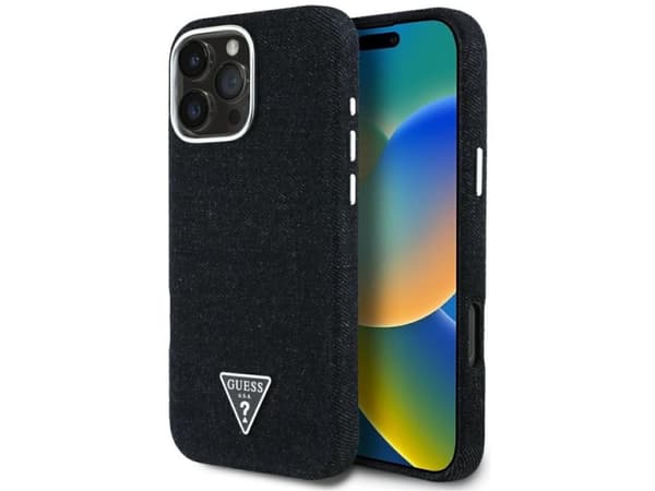 Etui Guess Denim Triangle Logo MagSafe do iPhone 16 Pro Max czarny