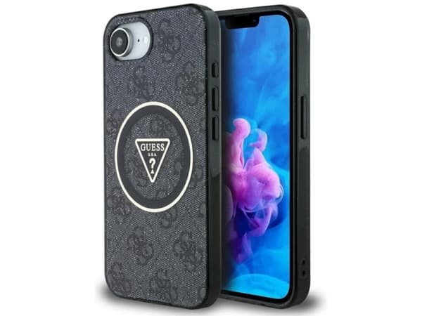 GUESS tapauksessa IPHONE 16e (SE 4 2025) yhteensopiva MagSafe GUHMPSE4HG4PRTGK (IML Metal Glitter 4G Circle Triangle) musta