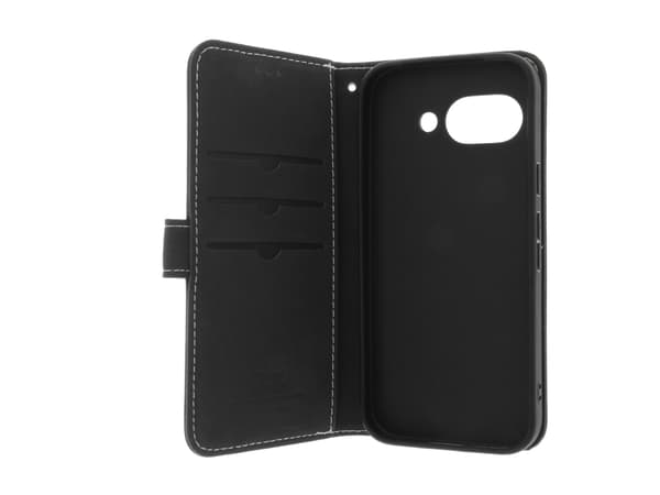 Insmat Exclusive - Lommebok for mobiltelefon - ekte skinn, kartong+papir, polykarbonat, bomullssting - svart - for Google Pixel 9A