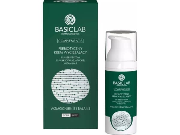 BASICLAB_Complementis Prebiotisk beroligende krem med 5 % prebiotika, 1 % Centella Asiatica og vitamin F styrkende og balanse 50 ml