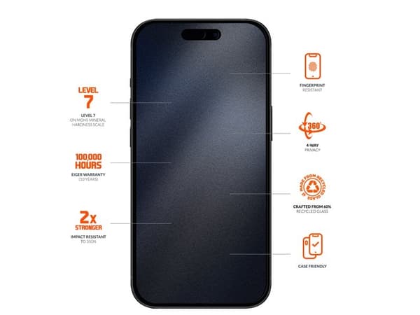 EIGER EGMSP00272, Apple, iPhone 16/15/14 Pro, Fallsikker, Støtbestandig, Ripebestandig, Sjokkresistent, Sort, Gjennomsiktig, 1 stykker