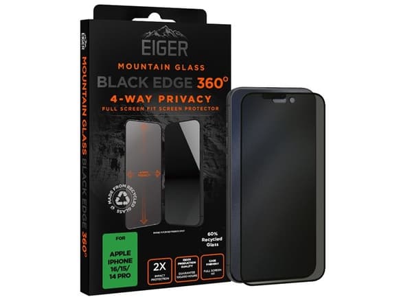 EIGER EGMSP00272, Apple, iPhone 16/15/14 Pro, Fallsikker, Støtbestandig, Ripebestandig, Sjokkresistent, Sort, Gjennomsiktig, 1 stykker