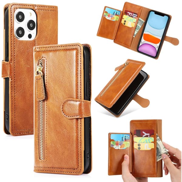 iPhone 13 Pro Max - Elegant Plånboksfodral med Kortfack & Dragkedja
