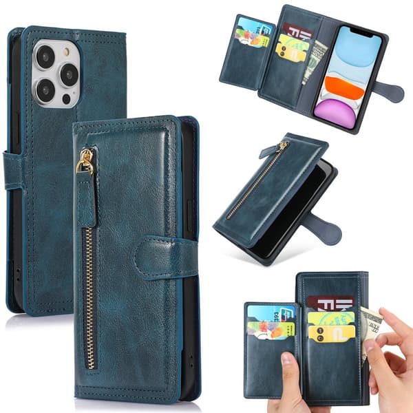 iPhone 13 Pro Max - Elegant Plånboksfodral med Kortfack & Dragkedja