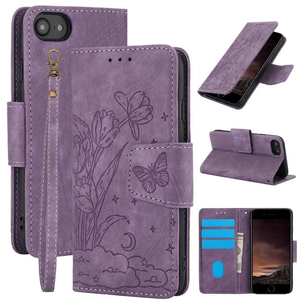 För iPhone 16e Fodral Fjäril Blomma Reptåligt Telefonfodral
