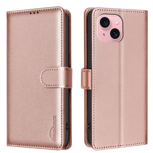 iPhone 15 - Magnetiskt Plånboksfodral i Premiumläder