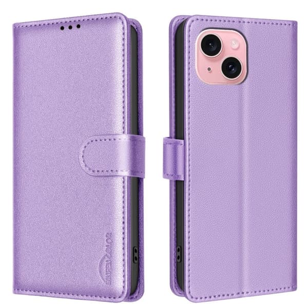 iPhone 15 - Magnetiskt Plånboksfodral i Premiumläder