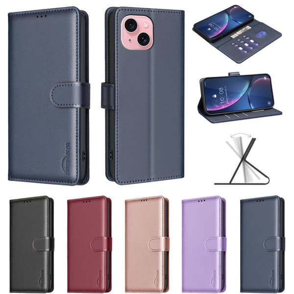 iPhone 15 - Magnetiskt Plånboksfodral i Premiumläder