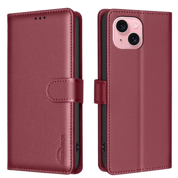 iPhone 15 - Magnetiskt Plånboksfodral i Premiumläder