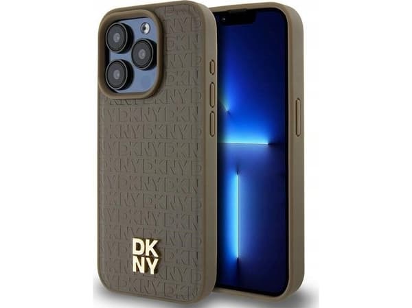 Apple iPhone 15 Pro Max DKNY odinis dėklas Pattern Metal Logo MagSafe (DKHMP15XPSHRPSW) rudos spalvos