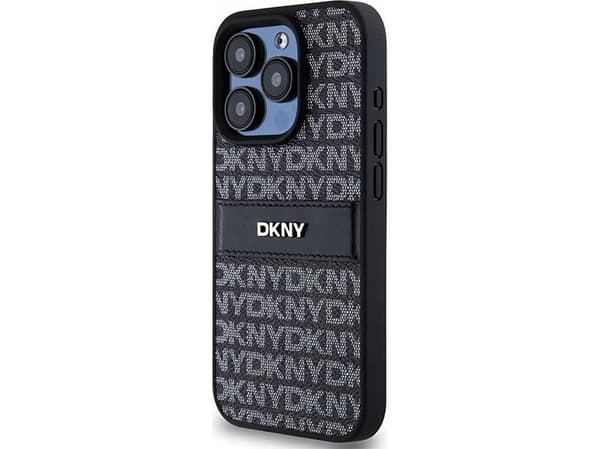 Apple iPhone 15 Pro Max DKNY dėklas odinis Mono Stripe & Metal Logo (DKHCP15XPRTHSLK) juodos spalvos