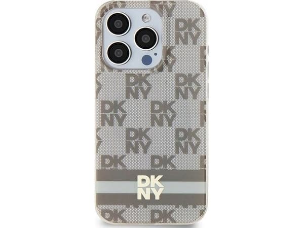 DKNY IML sjakkbrett og trykte striper MagSafe-deksel for iPhone 15 Plus / 14 Plus - Beige