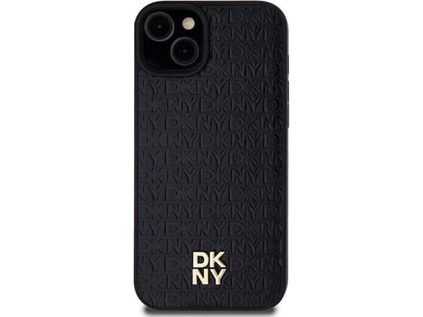DKNY lærmønster metalllogo MagSafe-deksel til iPhone 15/14/13 - Svart