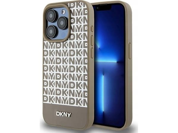 DKNY Skinntrykt metalllogo MagSafe-deksel til iPhone 15 Pro - Brun