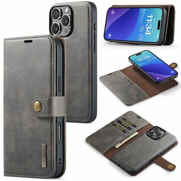 iPhone 13 Pro Premium Läderfodral - Flexibel 2-i-1-design Grå