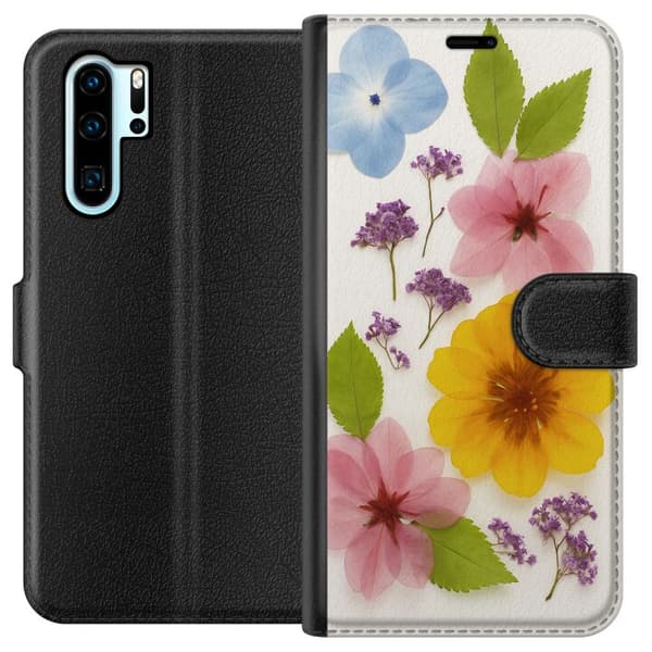 Huawei P30 Pro Tegnebogsetui Pressede blomster