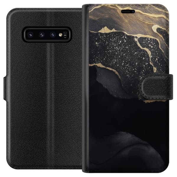 Samsung Galaxy S10 Lommeboketui Svart gull abstrakt