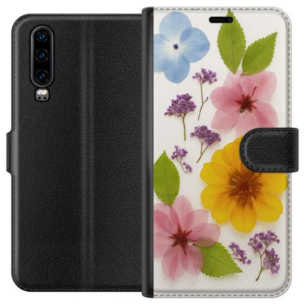 Huawei P30 Lompakkokotelo Painetut kukat
