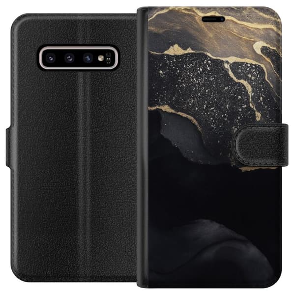 Samsung Galaxy S10+ Tegnebogsetui Sort guld abstrakt