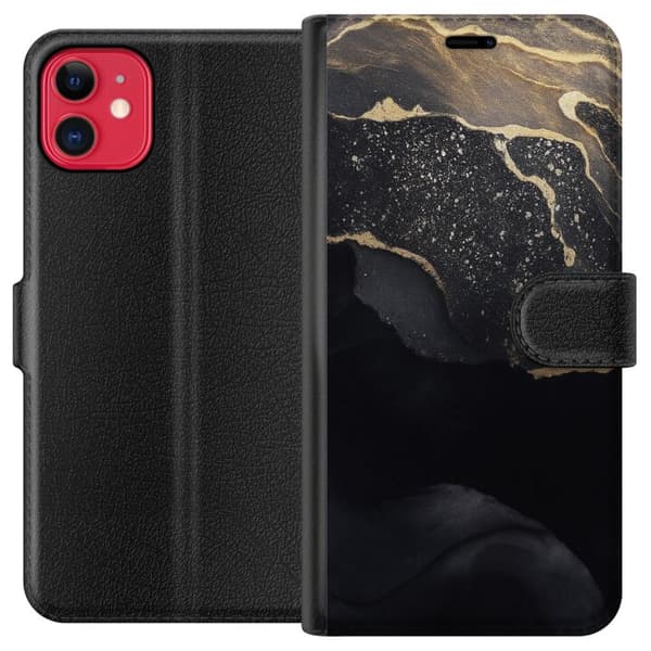 Apple iPhone 11 Tegnebogsetui Sort guld abstrakt