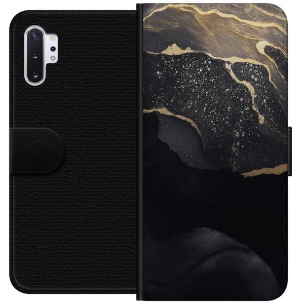 Samsung Galaxy Note10+ Tegnebogsetui Sort guld abstrakt