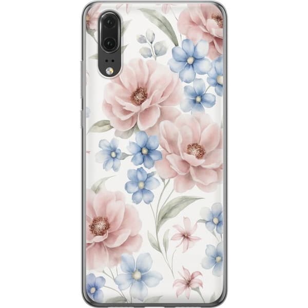 Huawei P20 Läpinäkyvä kuori Romanttiset kukat
