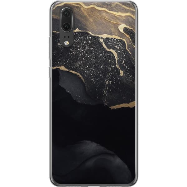 Huawei P20 Läpinäkyvä kuori Musta kulta abstrakti